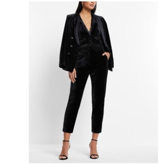 Express Velvet Button Front Halter Tuxedo Blazer Vest + Pants - Picture 5 of 9